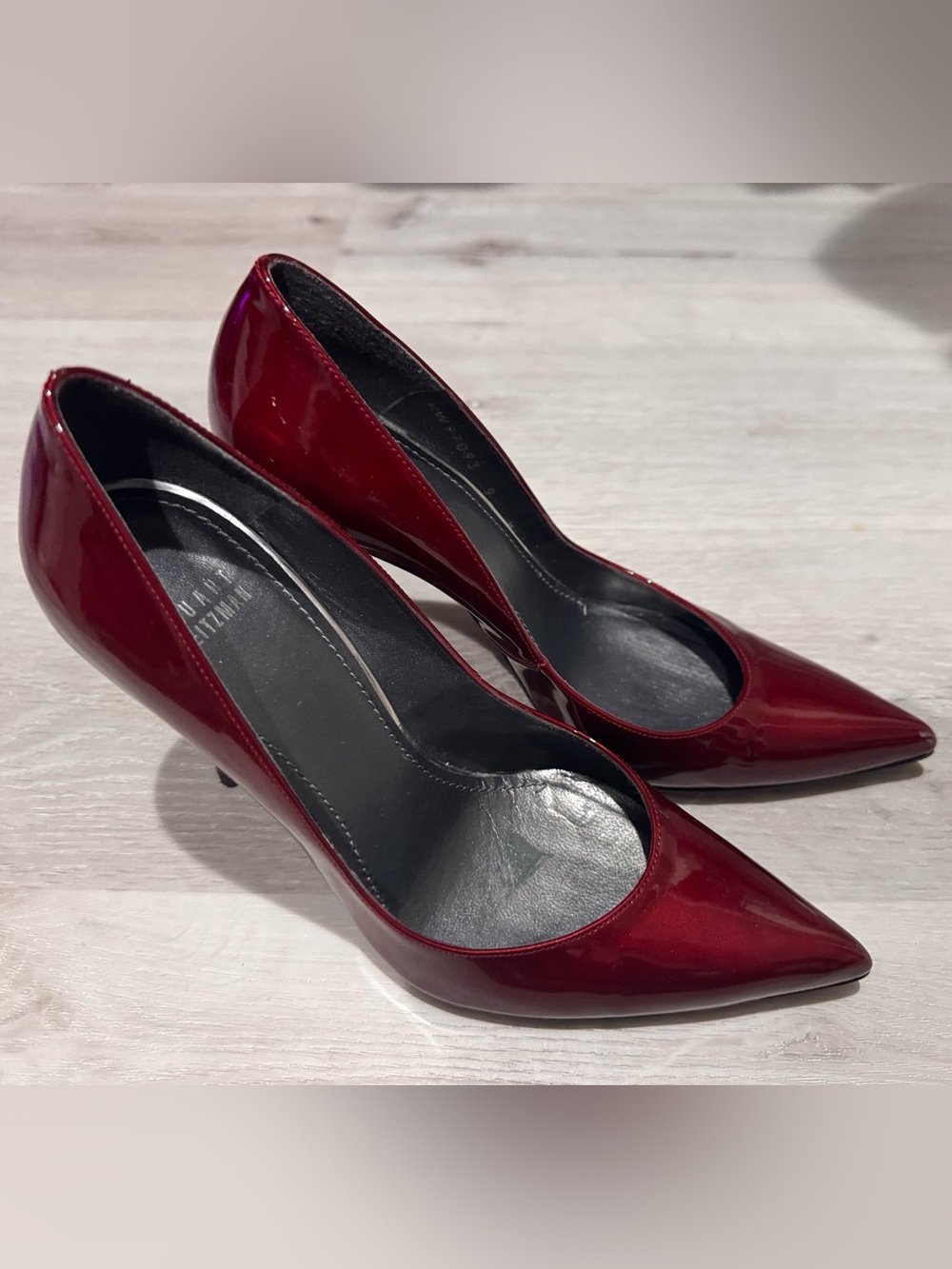 Stuart Weitzman Burgundy Patent Pointed-Toe Pumps